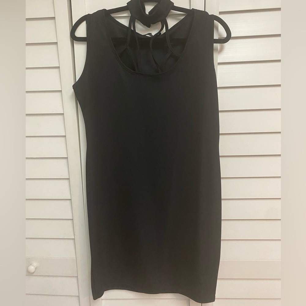 Black Shift Dress with Cut Out Neckline
